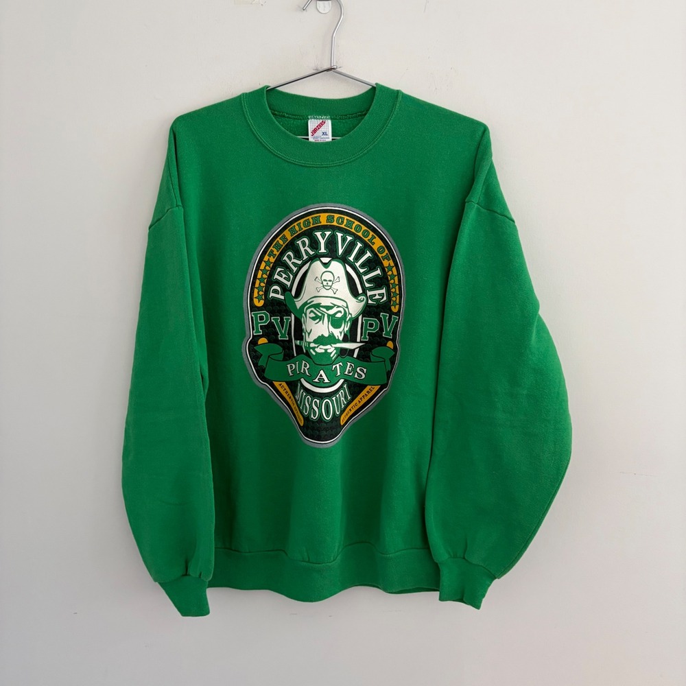 Vintage Jerzees Perryville Pirates Missouri Sweatshirt Green XL Mens